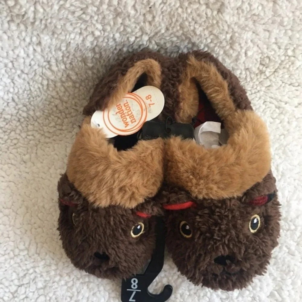 NWT‎ Boys teddy bear Slippers 7/8 indoor outdoor shoe